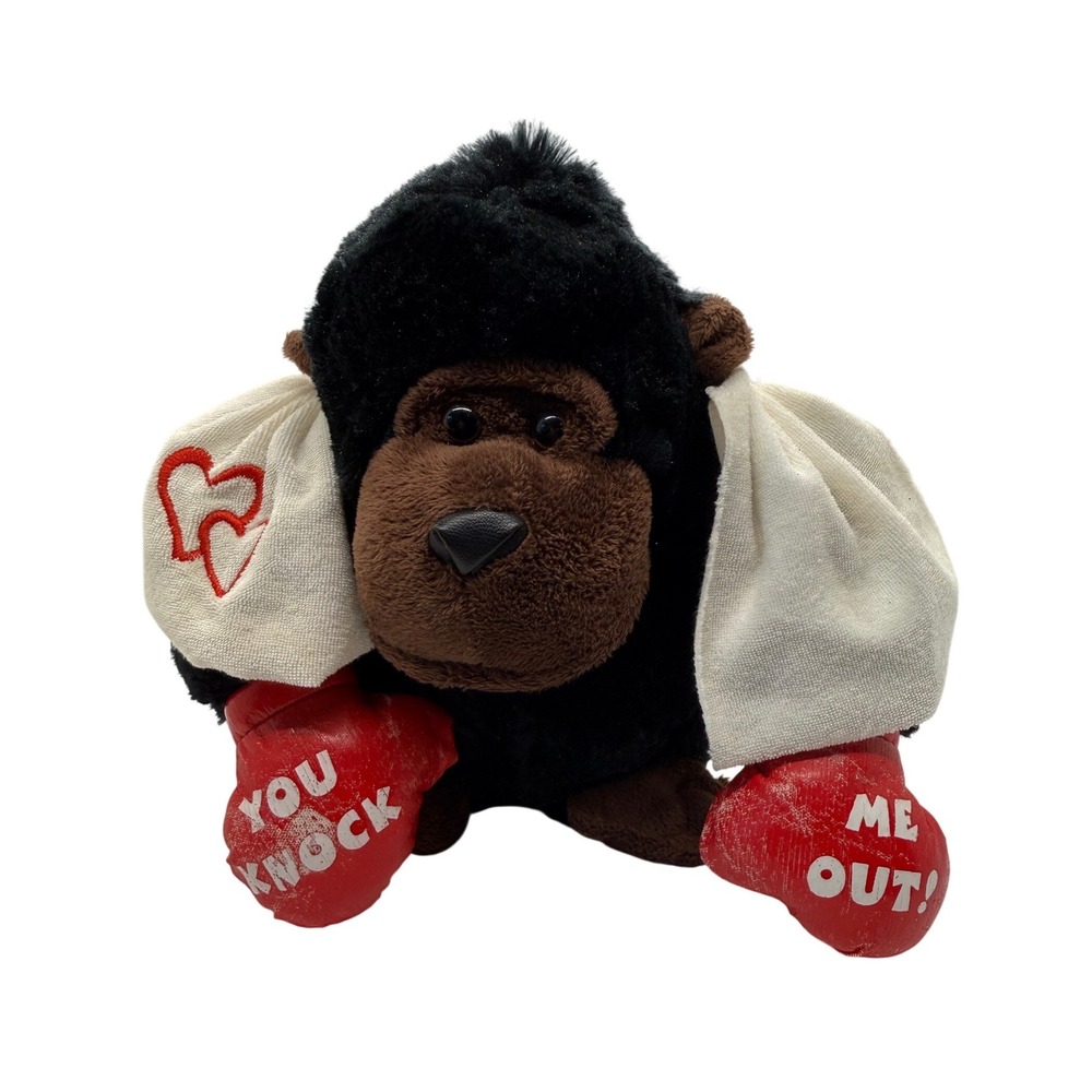 VTG‎ Dan Dee Boxing Gorilla Plush Toy Black Red Gloves You Knock Me Out Towel